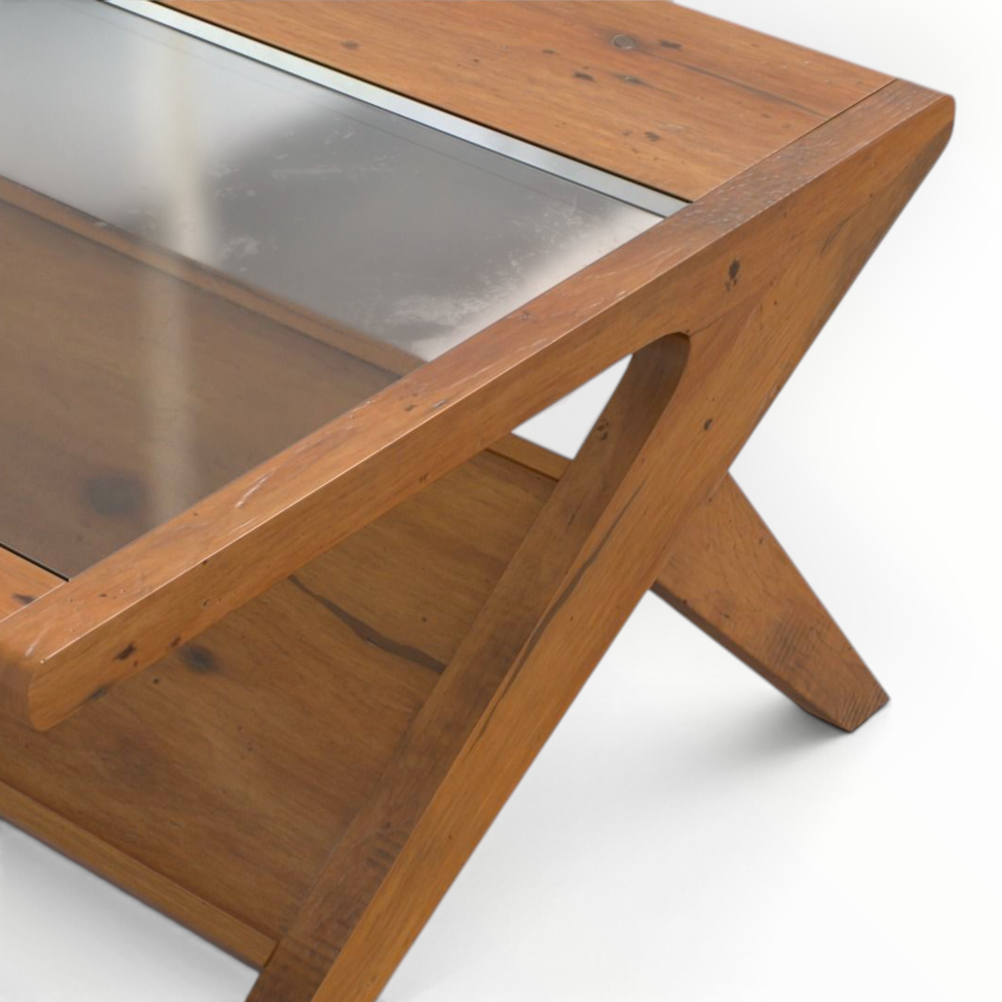 Edge Coffee Table Corner Detail – Solid Teakwood Frame with Tempered Glass Top