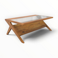 Edge Coffee Table Bottom Angle – Flared X-Leg Solid Teakwood Construction