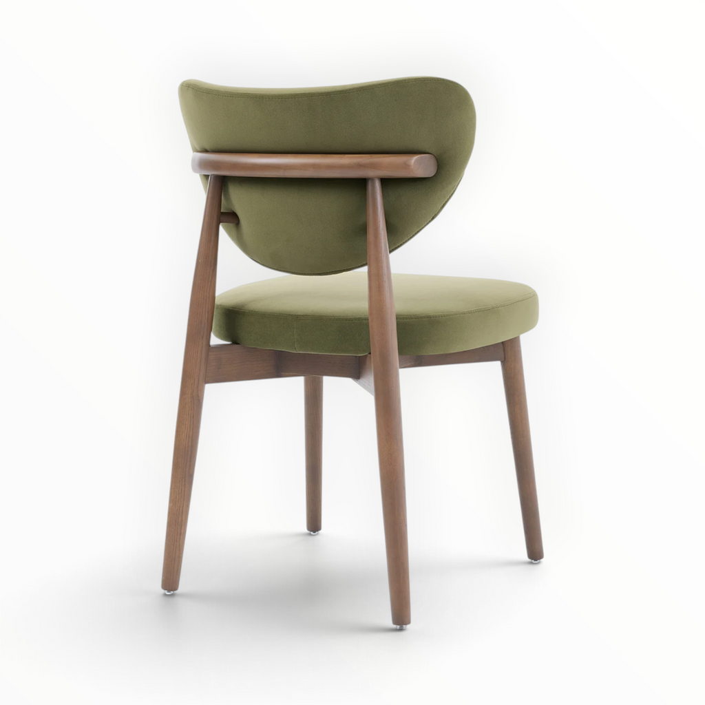 Emerald dining chair – rear three-quarter view showing teakwood frame construction