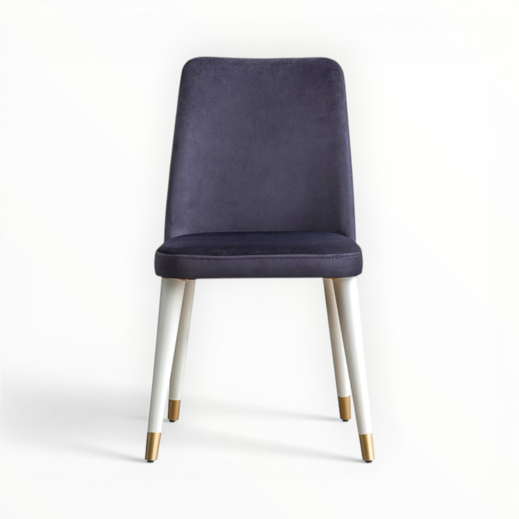 Navy chair with gold-dipped legs on a white background