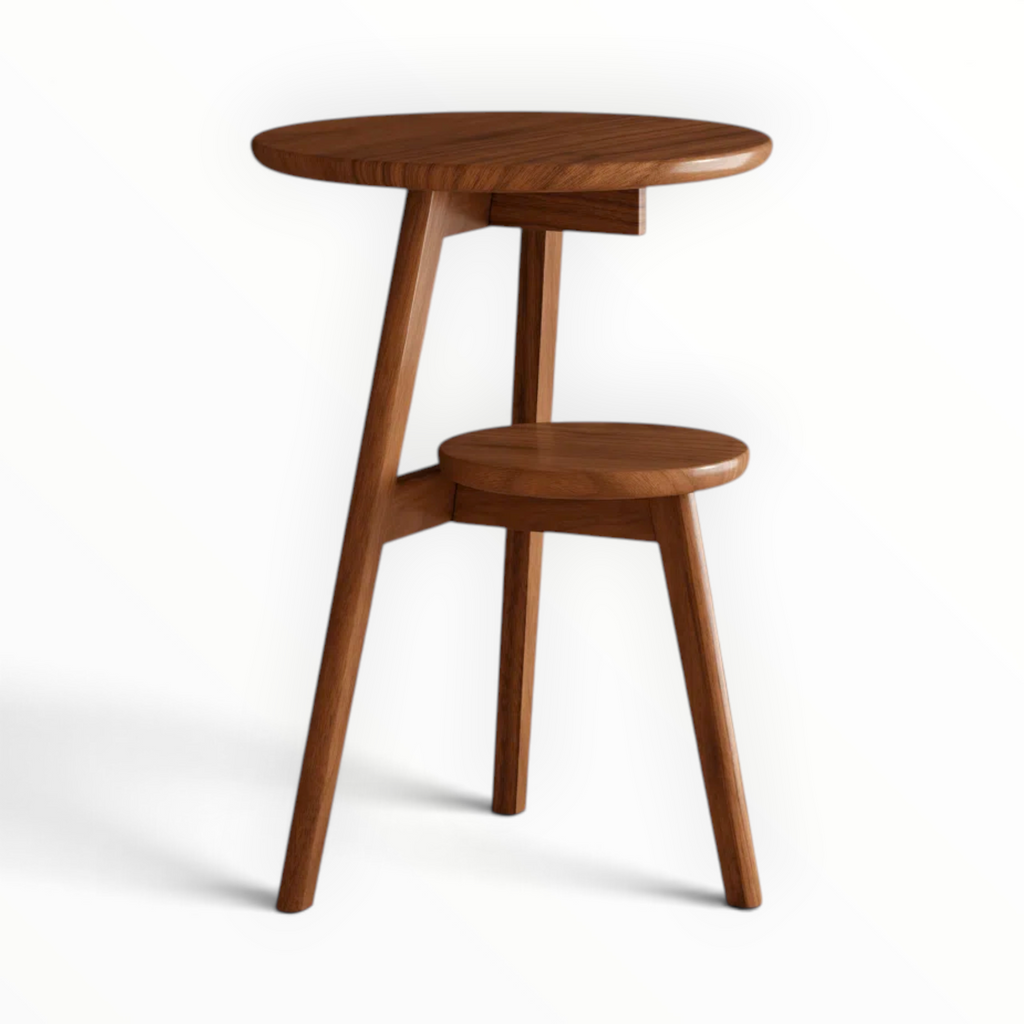 Estate solid teakwood two-tier round side table in living room corner – Woodkraft Studio