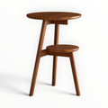 Estate solid teakwood two-tier round side table in living room corner – Woodkraft Studio