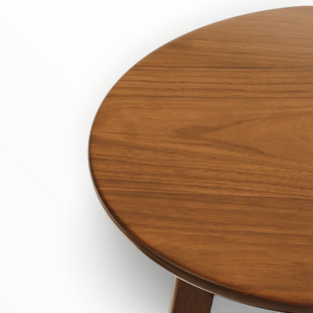 Estate solid wood round side table next to freestanding bathtub – Woodkraft Studio Hyderabad
