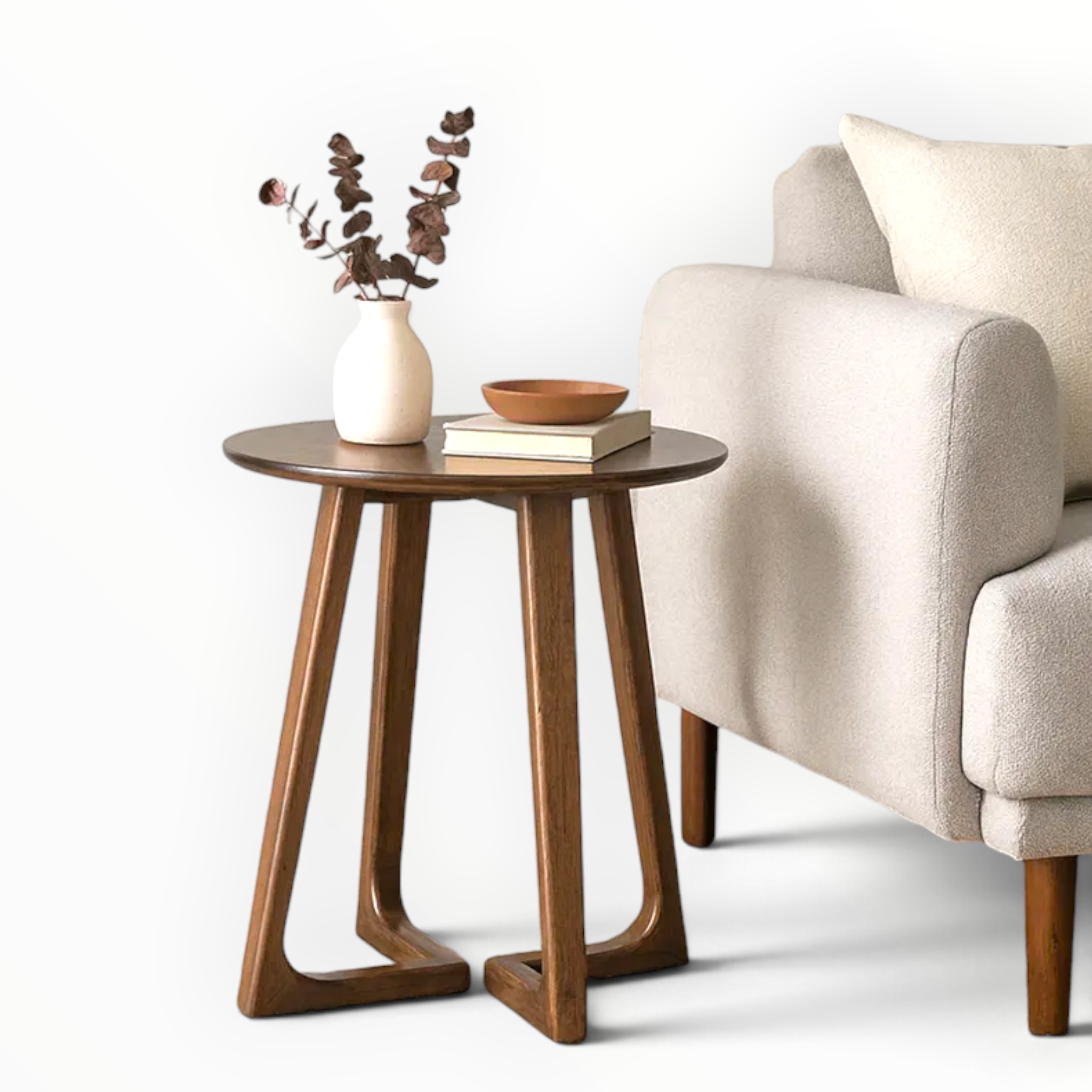 Freya Round Teakwood Side Table – Front View | Woodkraft Studio Hyderabad