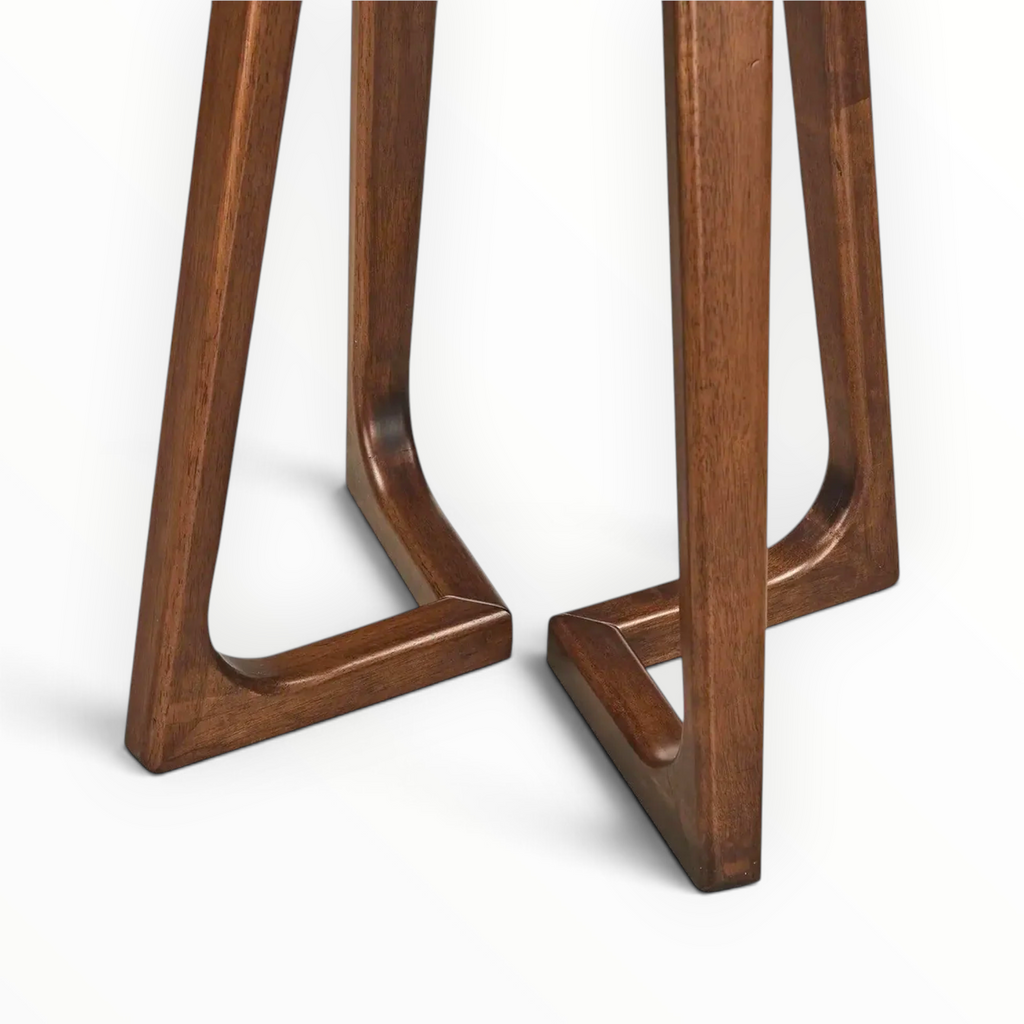 Freya Side Table – Close-Up of Arch Leg Joinery and Triangular Base