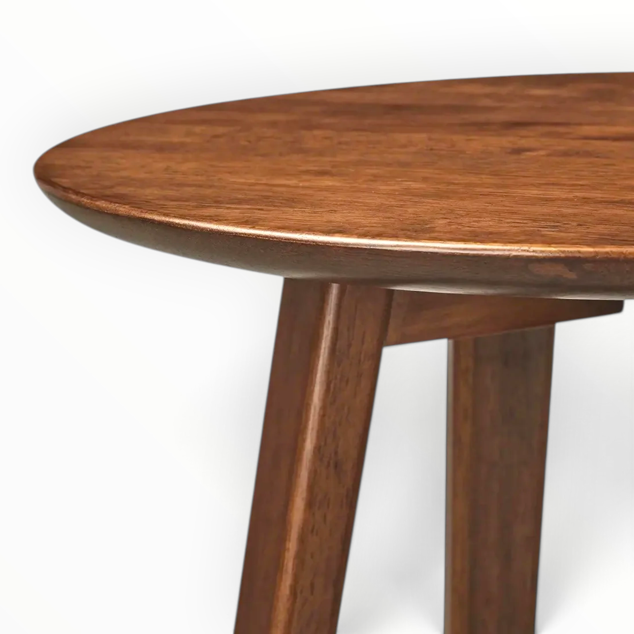 Freya Round Teakwood Side Table – Top View Showing Bevelled Edge and Wood Grain