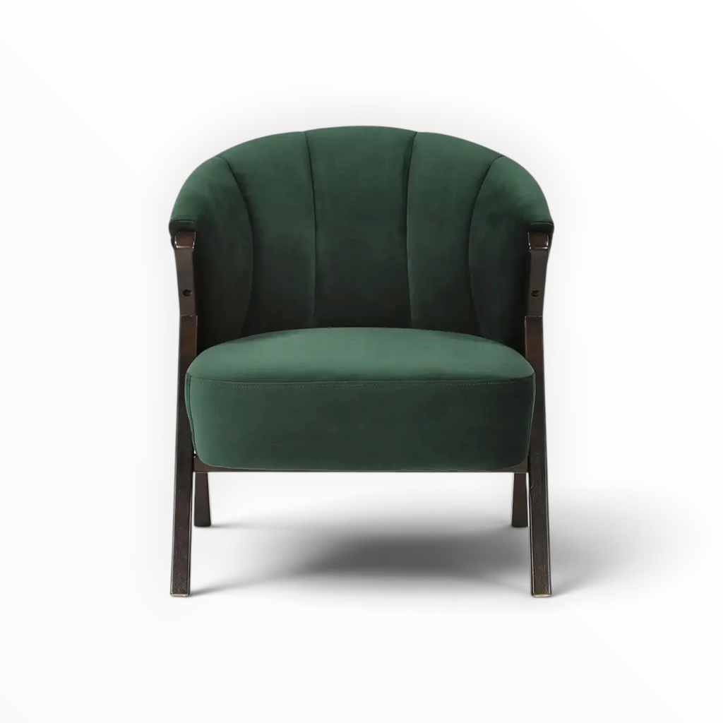 Mateo Barrel Back Accent Chair – Front View | Woodkraft Studio Hyderabad