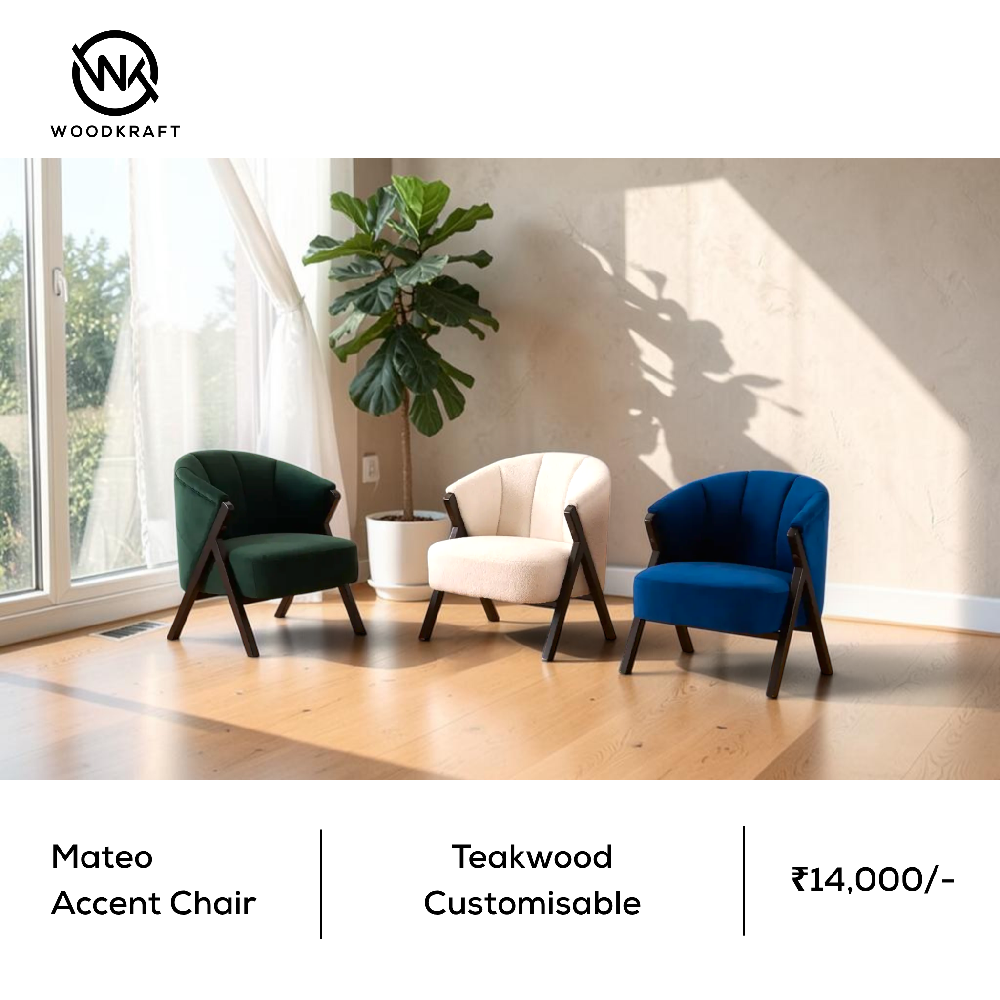 Mateo Accent Chair – Side Profile Showing Barrel Back and X-Frame Leg Design