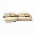 Palermo 3 seater sectional sofa in natural linen fabric - front view - Woodkraft Studio Hyderabad