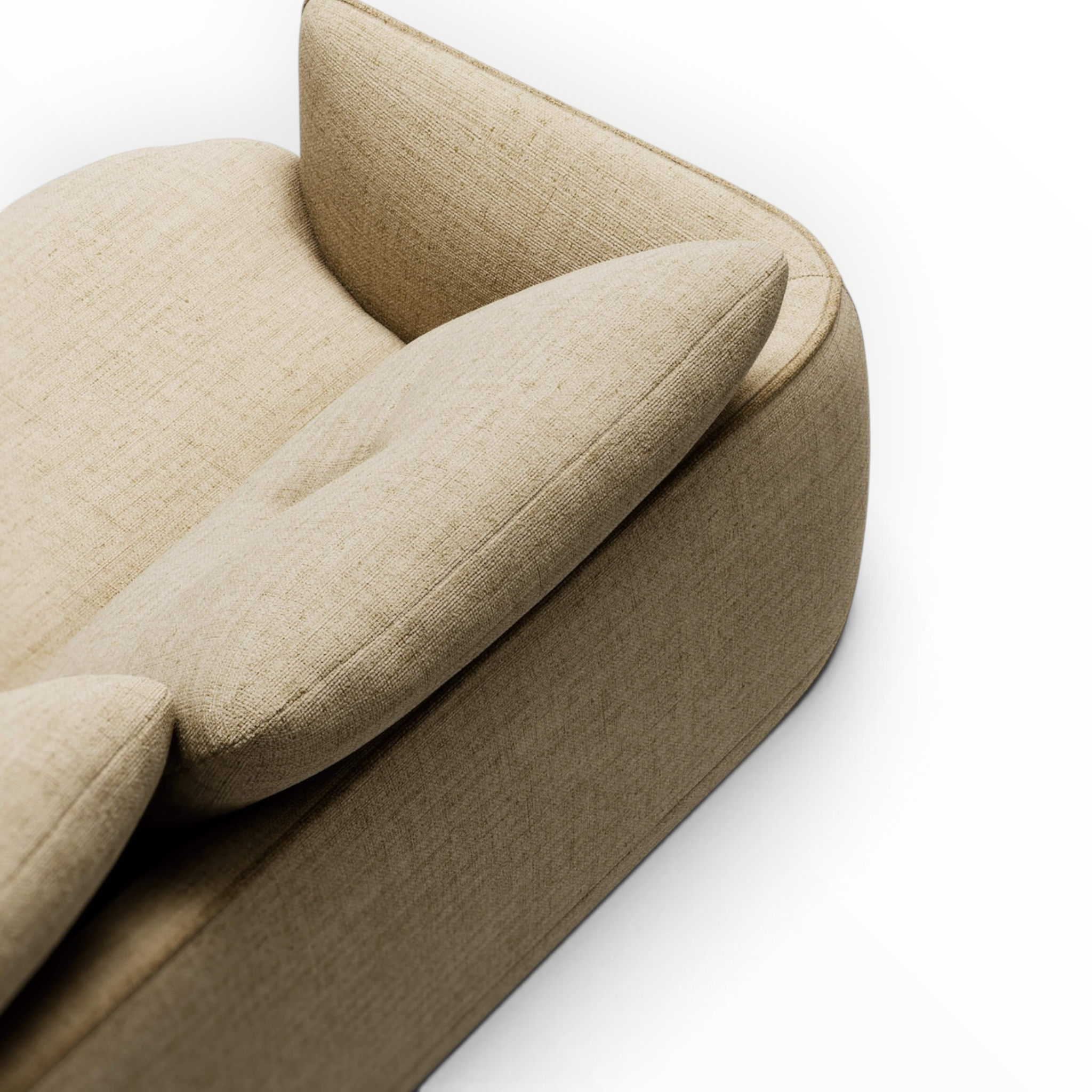 Palermo 3 seater sectional sofa front corner view - rounded silhouette premium fabric - Hyderabad