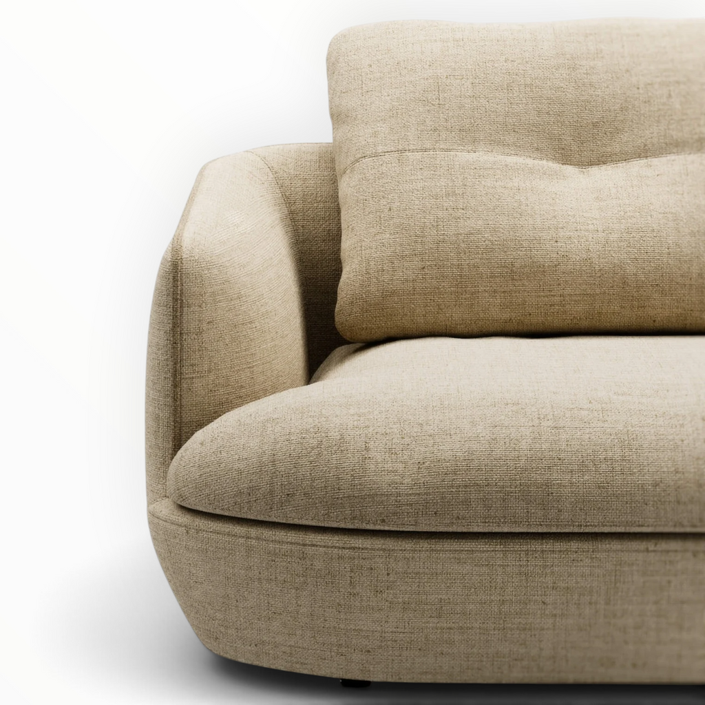 Palermo sectional sofa side arm close-up - 40D foam upholstery fabric texture - Woodkraft Studio
