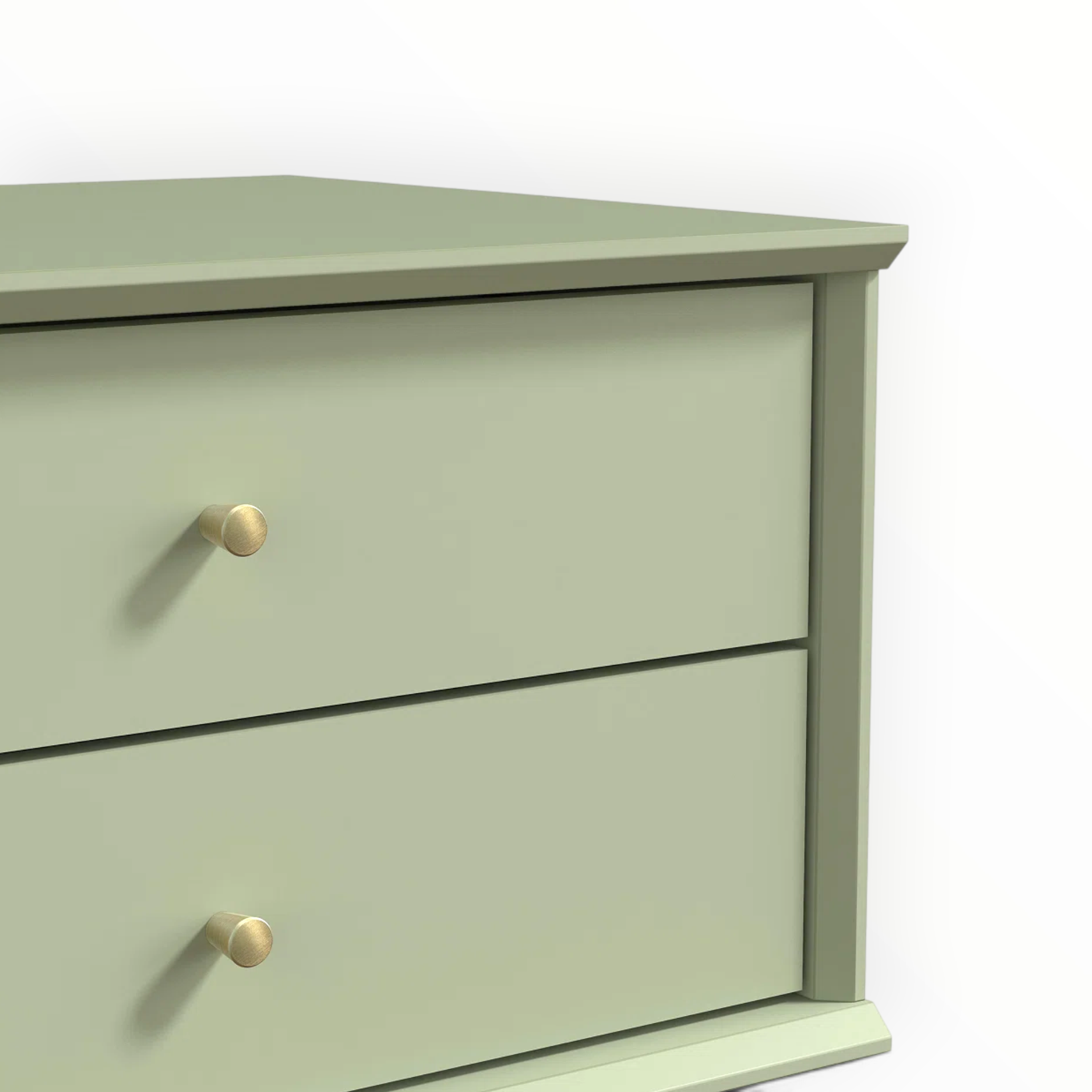 Retro Bedside Table – Close-Up of Drawer Fronts and Brass Cylindrical Knobs