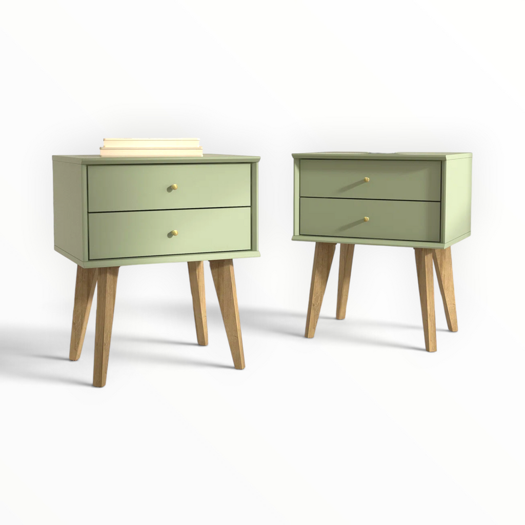 Retro Side Table Set of 2 – Both Units Styled in Bedroom with Books and Plant