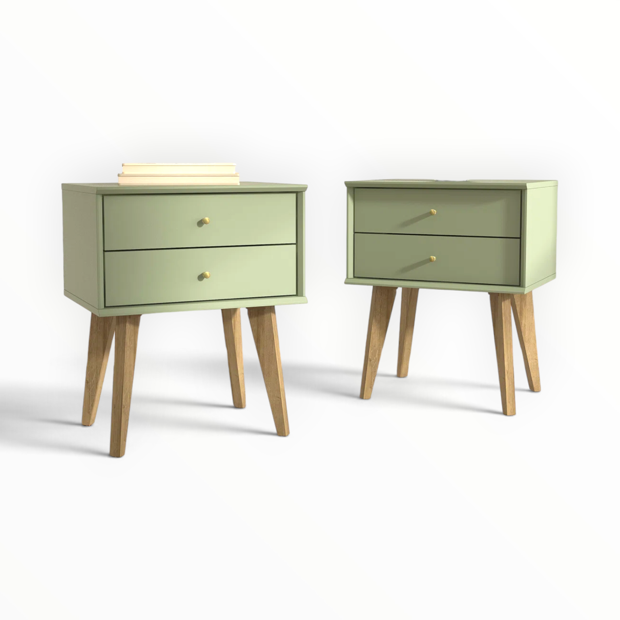 Retro Side Table Set of 2 – Both Units Styled in Bedroom with Books and Plant