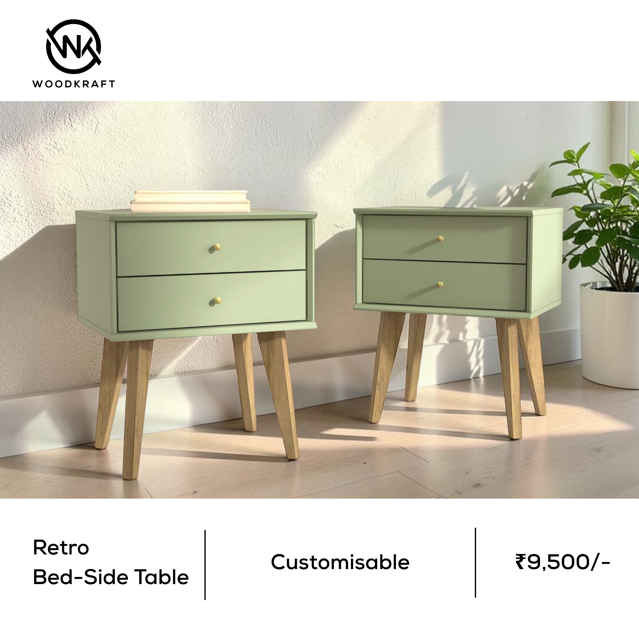 Retro Side Table – Dimension Diagram Showing W 18 in x D 14 in x H 22 in
